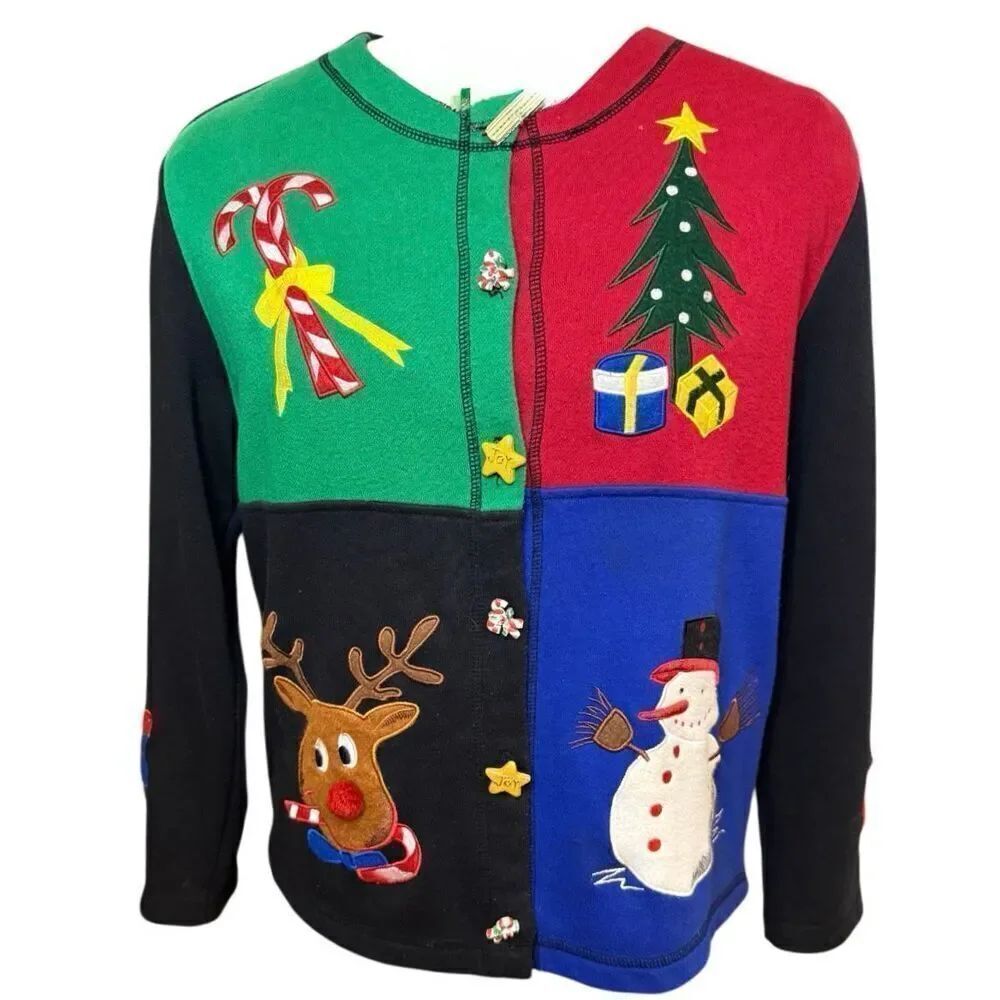 Onque Casuals Embellished Christmas Sz. M Decorative Button Front Holidays